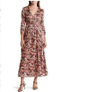 NWT NSR Pink and Black Floral Long Sleeve Dress